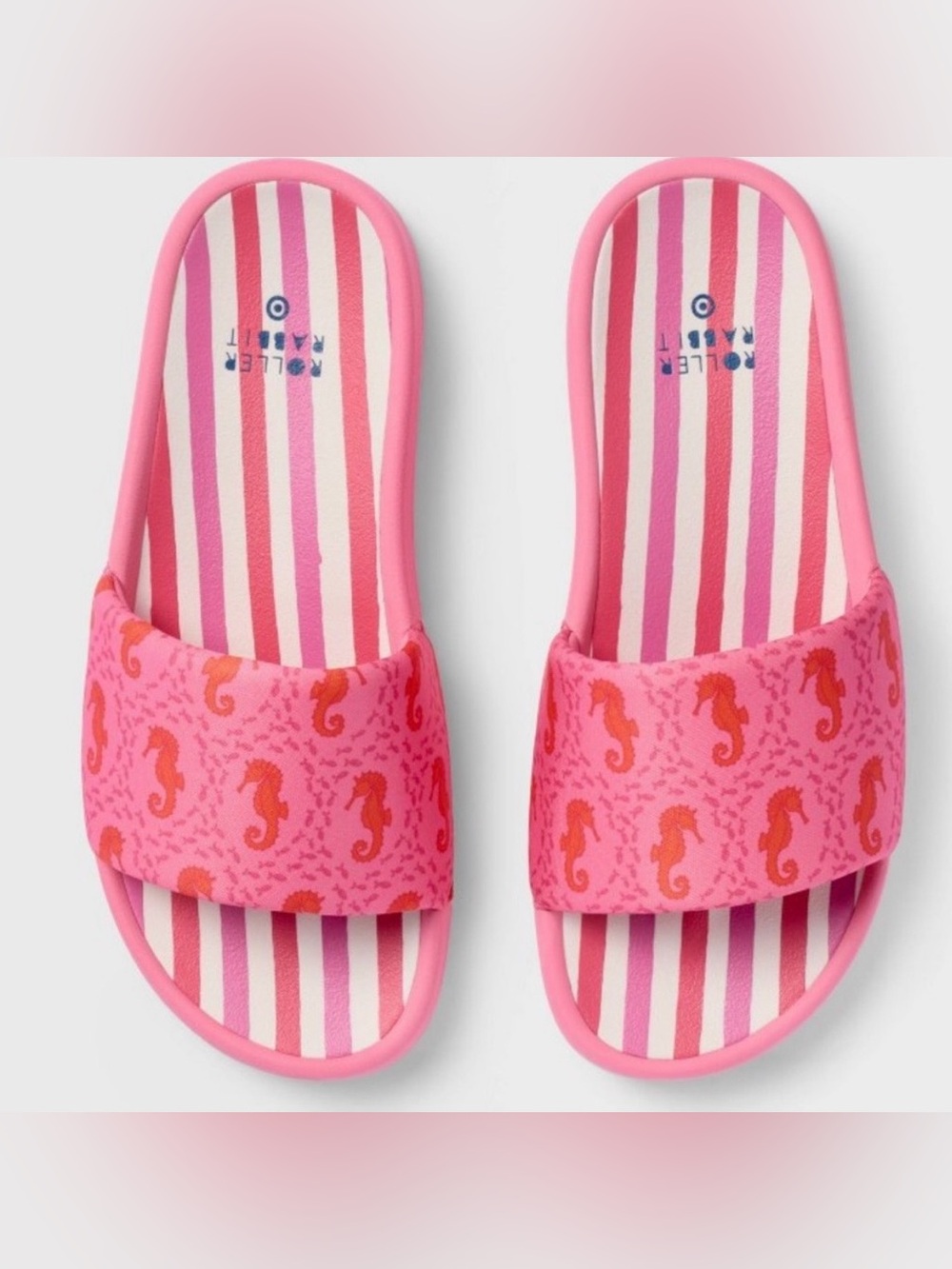 Roller Rabbit x Target Pink Seahorse Slide Sandals Size 9-10 Striped Pool Slides